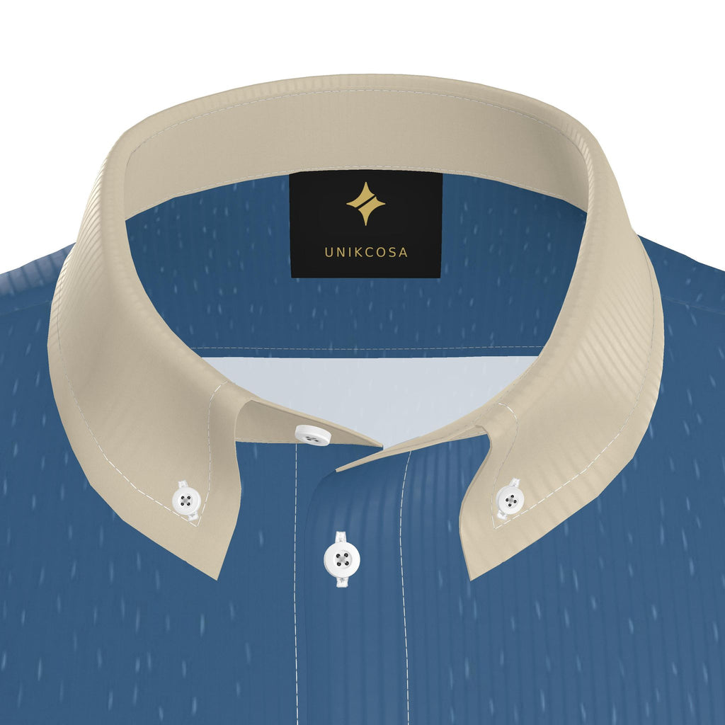 Denim Champagne Luxury 100% Silk Satin Button-Down Shirt