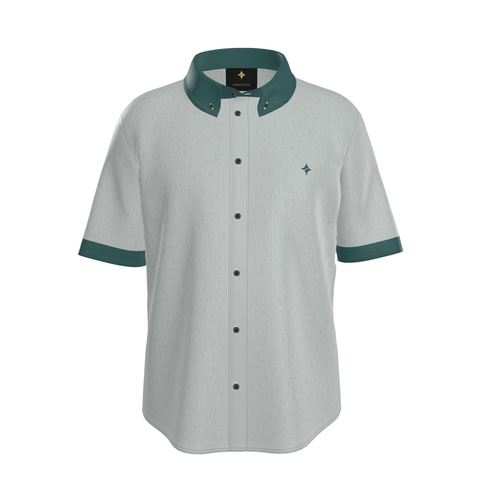 Silver Teal Luxury 100% Silk Satin Button-Down Shirt