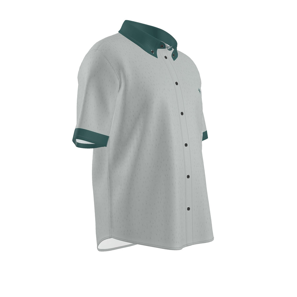 Silver Teal Luxury 100% Silk Satin Button-Down Shirt
