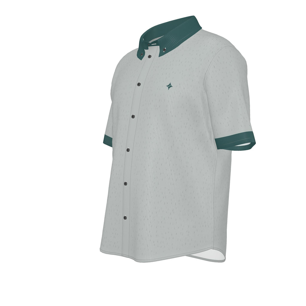 Silver Teal Luxury 100% Silk Satin Button-Down Shirt