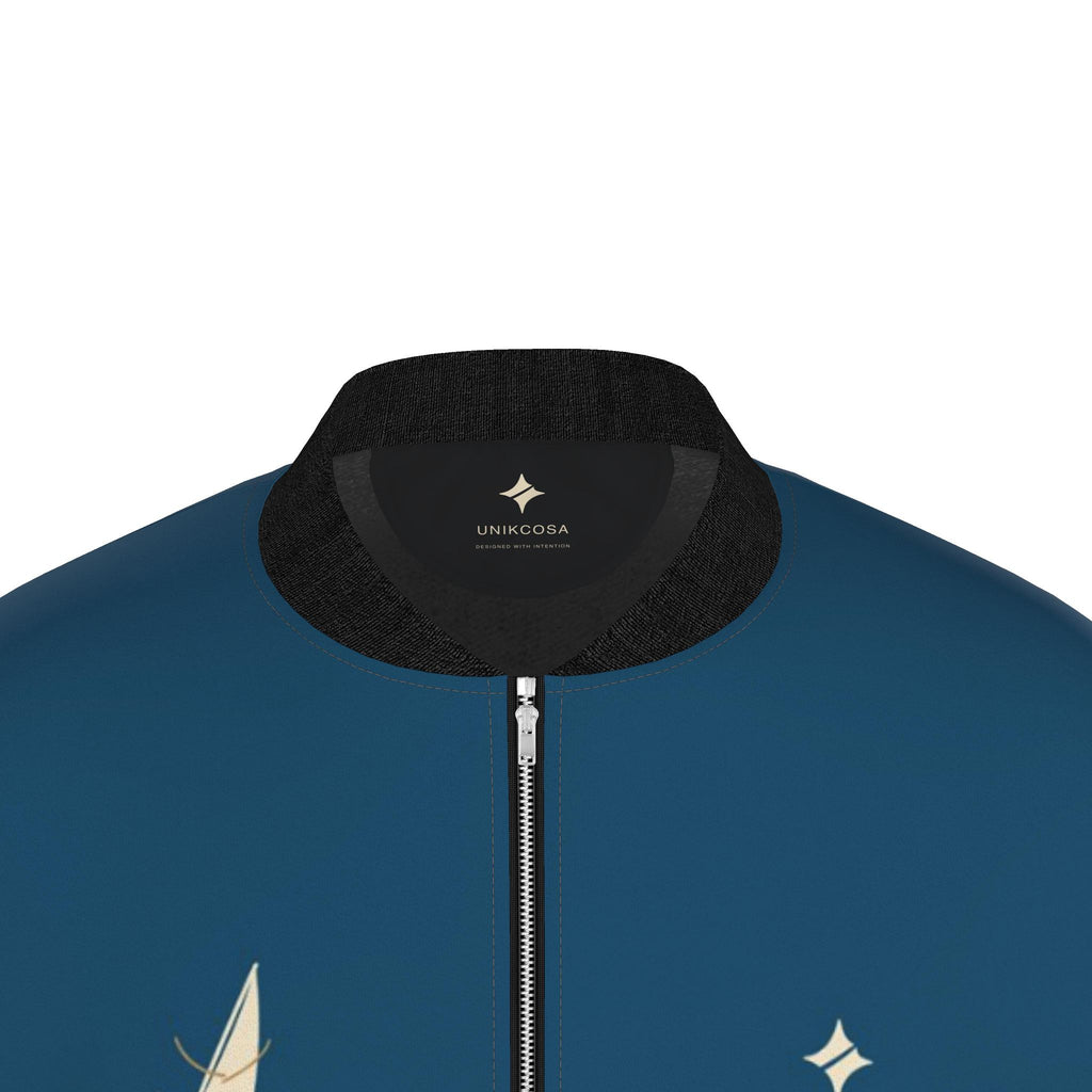 Moonlit Heron Luxury Duchess Satin Bomber Jacket