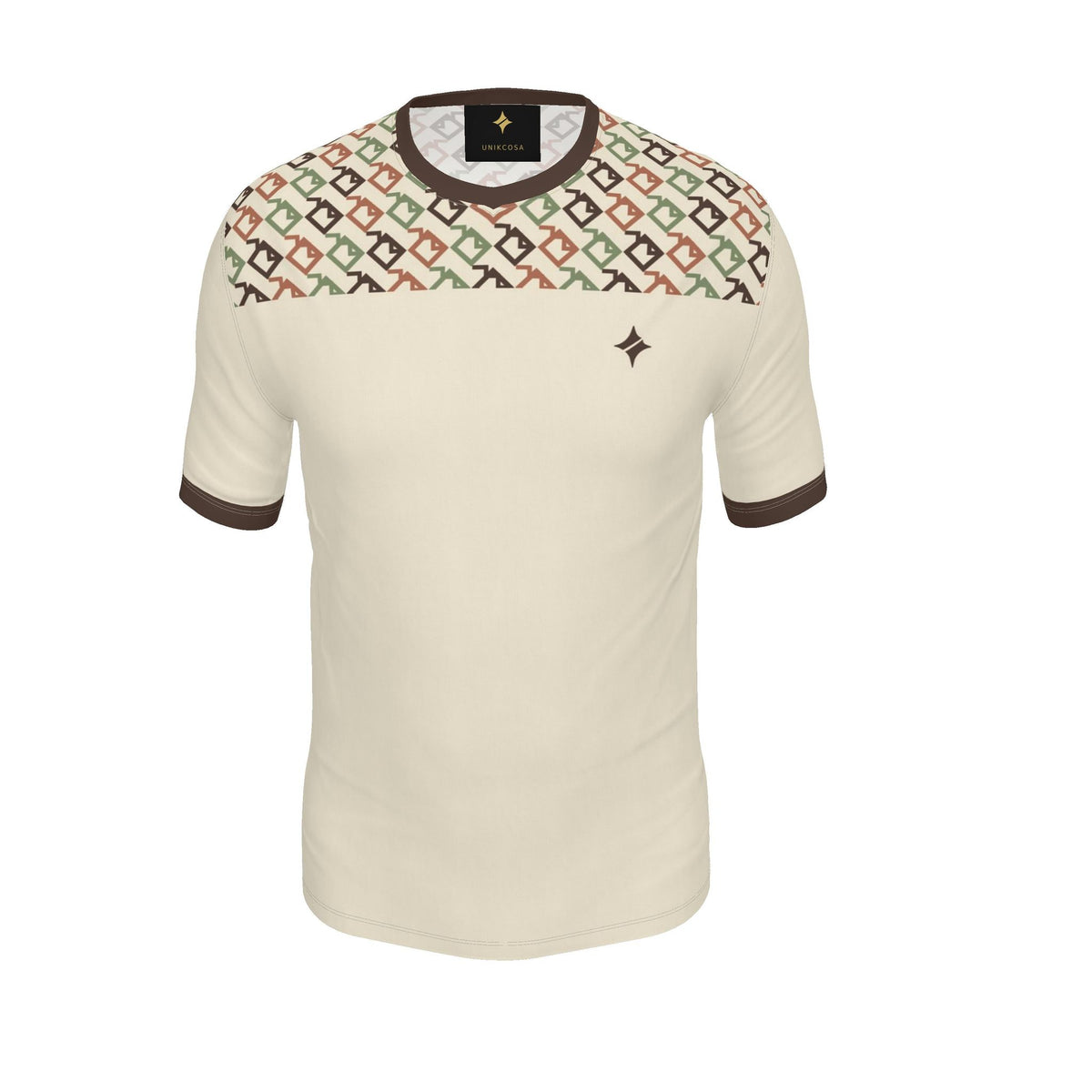 Ivory Tamarind Mosaic Luxury V-Neck Cotton T-Shirt
