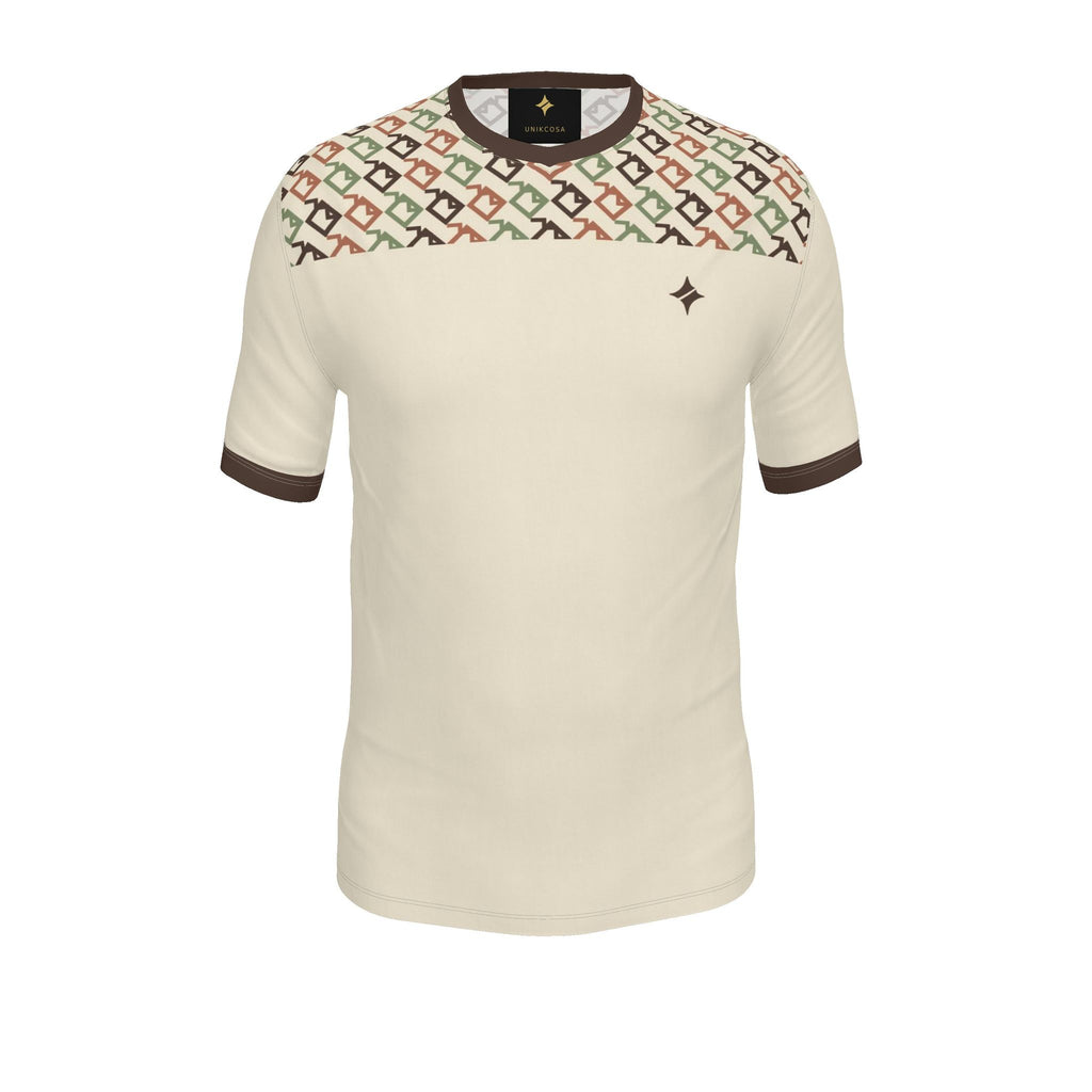 Ivory Tamarind Mosaic Luxury V-Neck Cotton T-Shirt