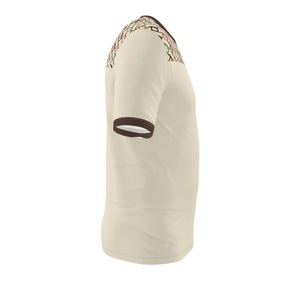 Ivory Tamarind Mosaic Luxury V-Neck Cotton T-Shirt