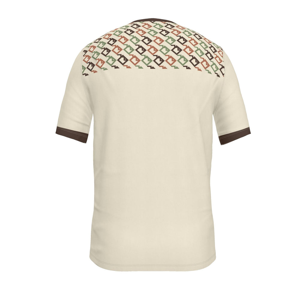 Ivory Tamarind Mosaic Luxury V-Neck Cotton T-Shirt