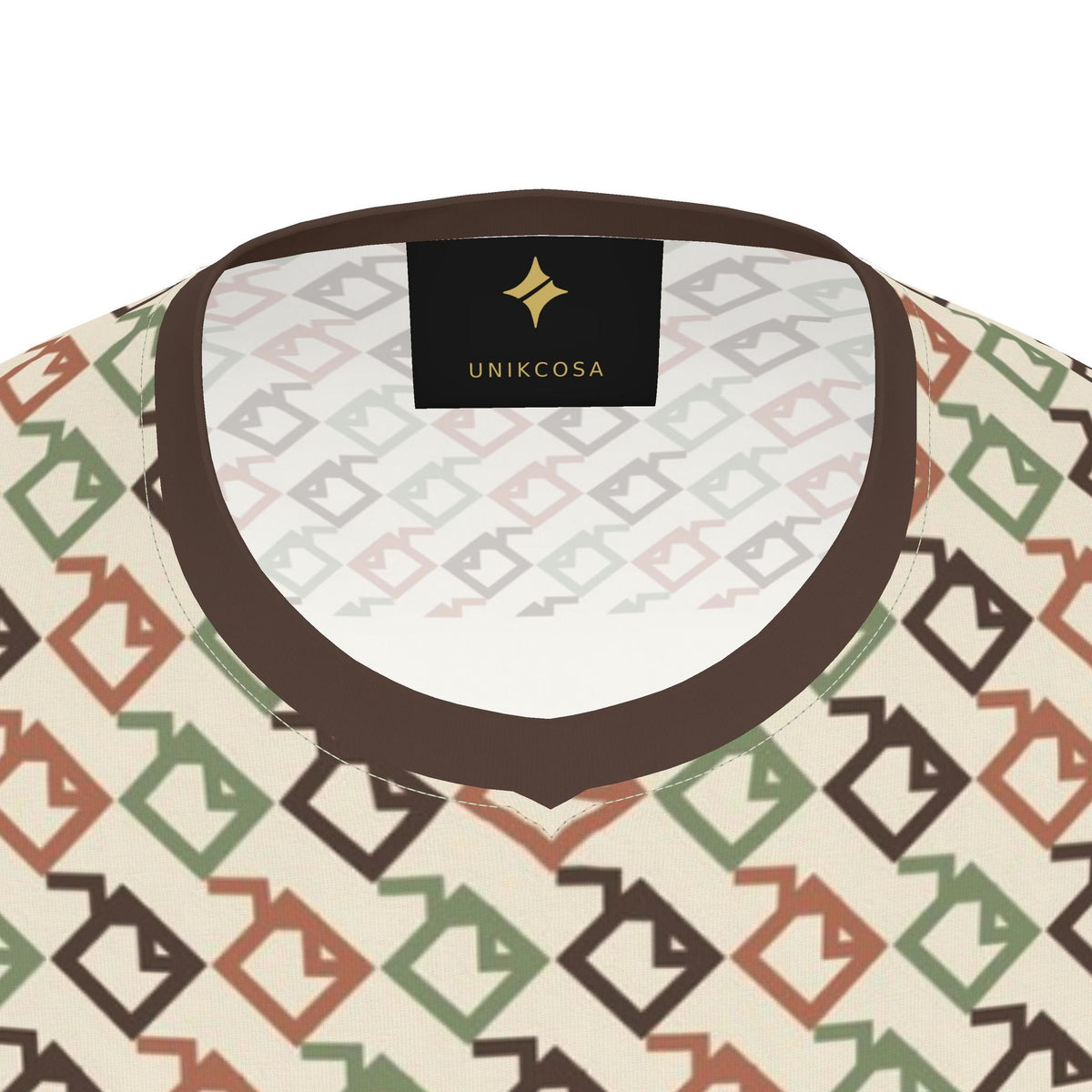 Ivory Tamarind Mosaic Luxury V-Neck Cotton T-Shirt