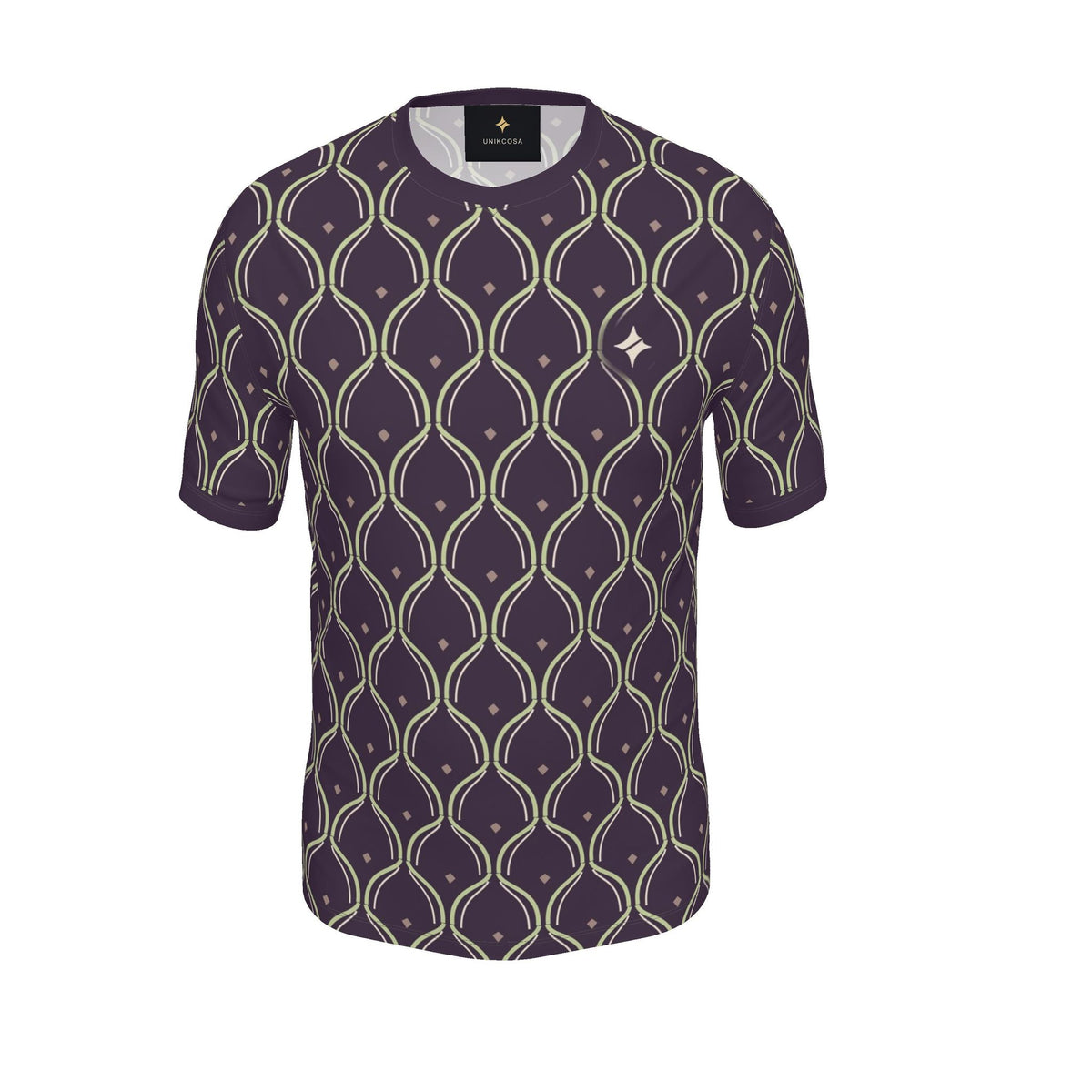 Aubergine Pistachio Arcade Luxury V-Neck Cotton T-Shirt