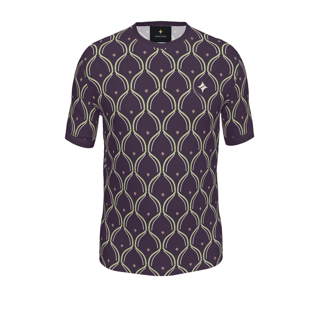 Aubergine Pistachio Arcade Luxury V-Neck Cotton T-Shirt
