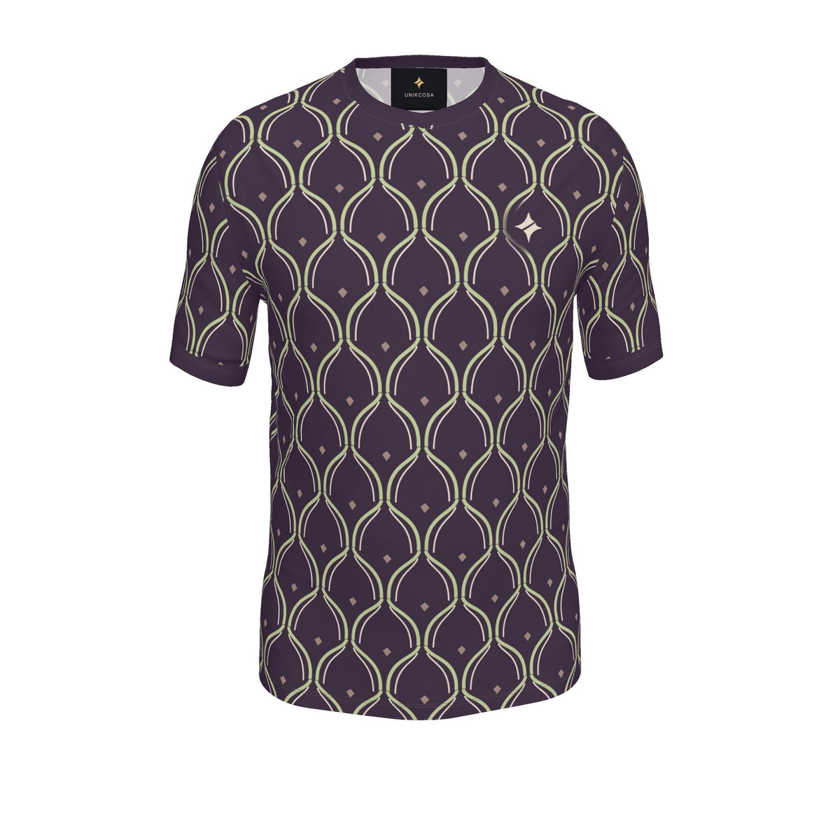 Aubergine Pistachio Arcade Luxury V-Neck Cotton T-Shirt