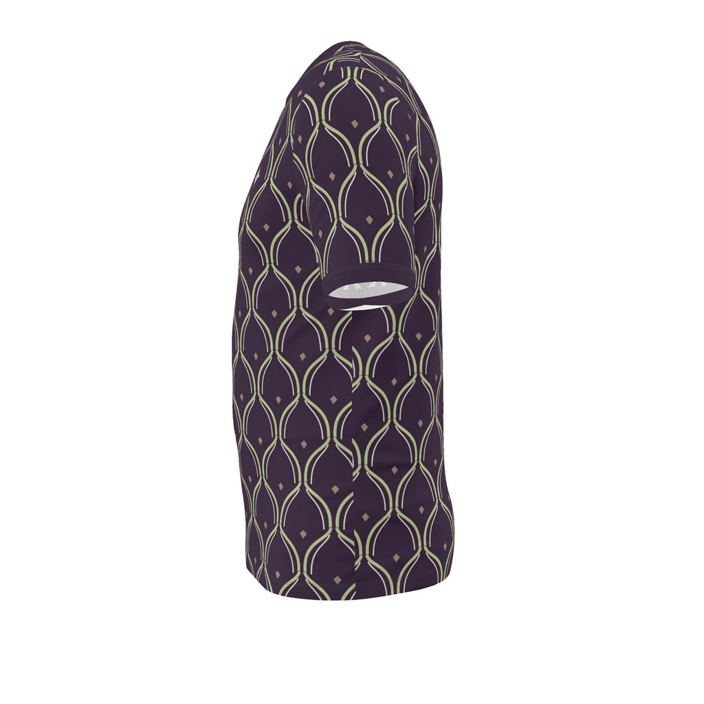 Aubergine Pistachio Arcade Luxury V-Neck Cotton T-Shirt