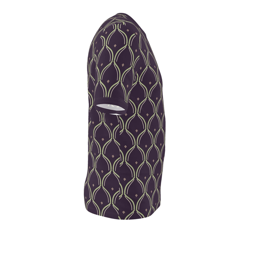 Aubergine Pistachio Arcade Luxury V-Neck Cotton T-Shirt