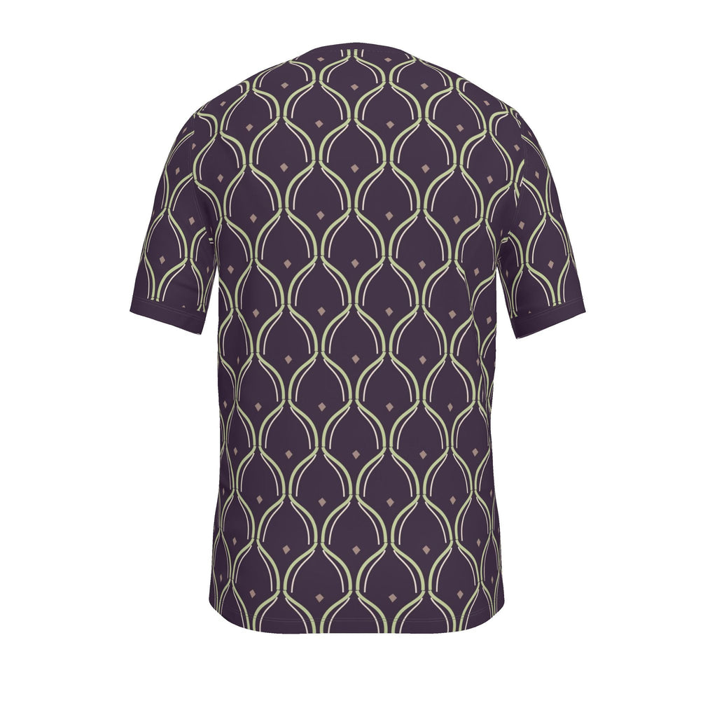 Aubergine Pistachio Arcade Luxury V-Neck Cotton T-Shirt