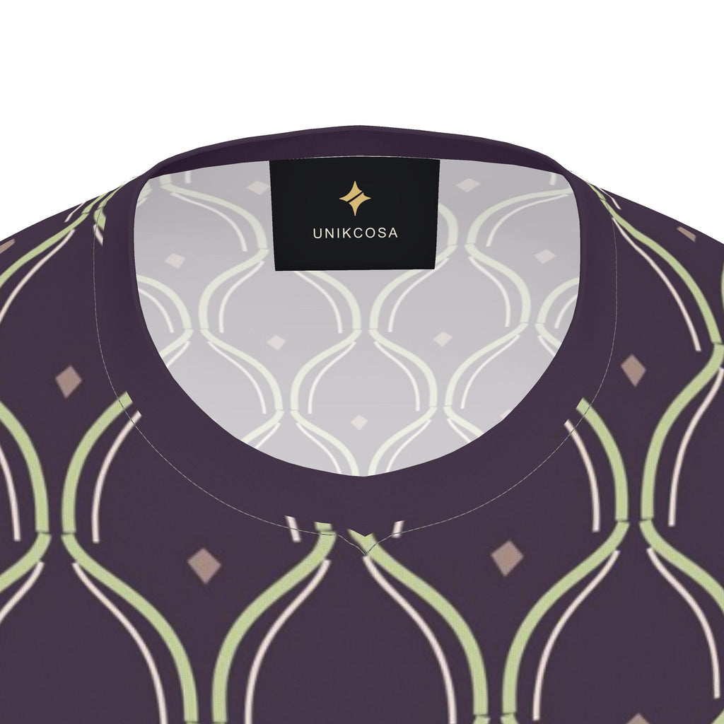 Aubergine Pistachio Arcade Luxury V-Neck Cotton T-Shirt