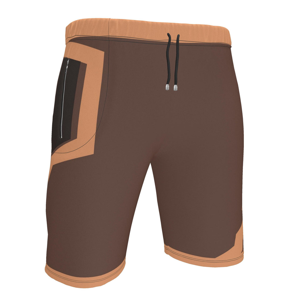 UNIKCOSA Cocoa Apricot Frame men's Ponte Jersey shorts in cocoa brown and muted apricot — original garment preview 3