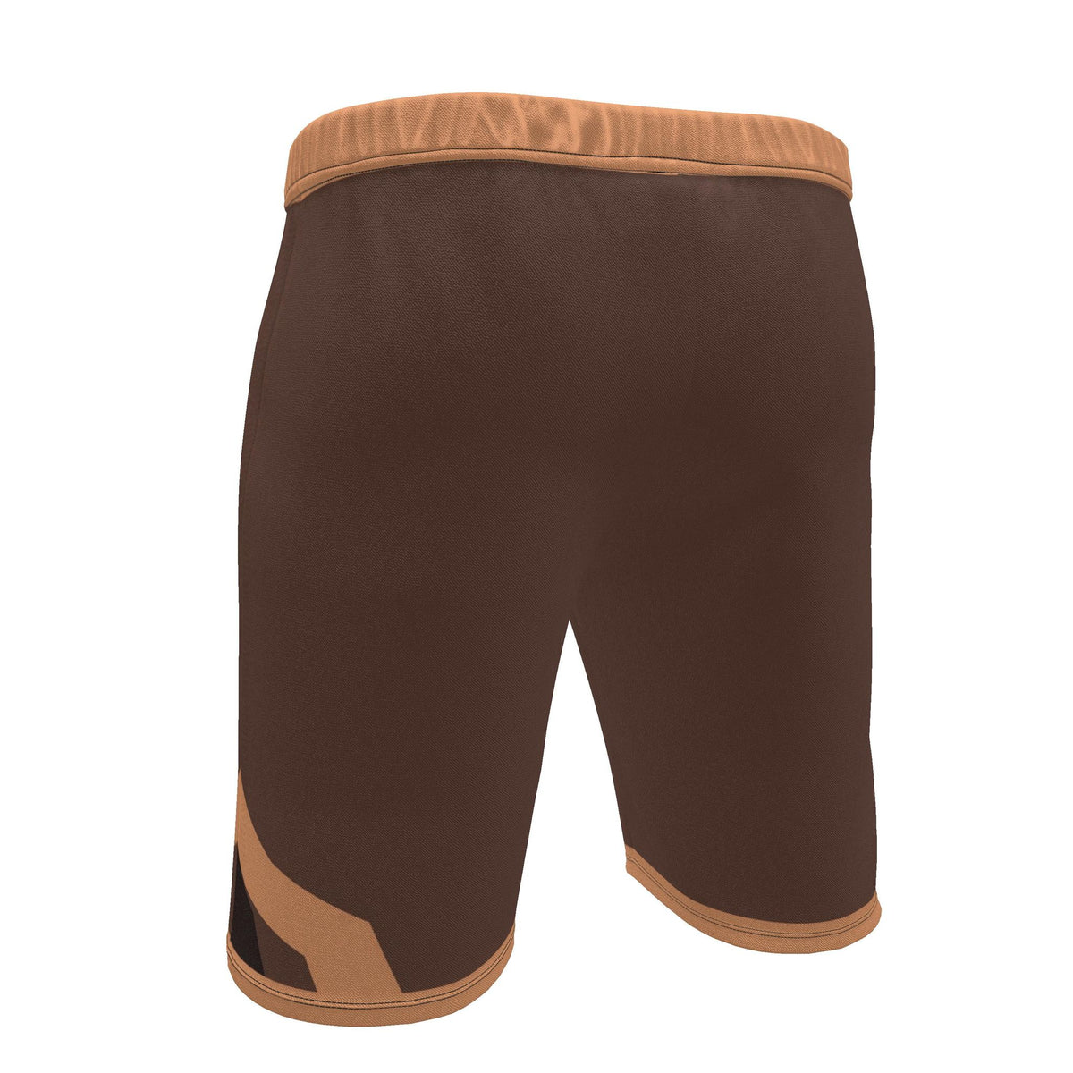 UNIKCOSA Cocoa Apricot Frame men's Ponte Jersey shorts in cocoa brown and muted apricot — original garment preview 4