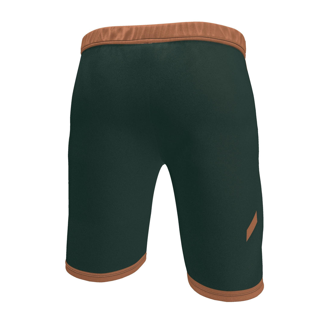 UNIKCOSA Forest Clay Frame men's Ponte Jersey shorts in forest green, clay orange and ivory — original garment preview 5