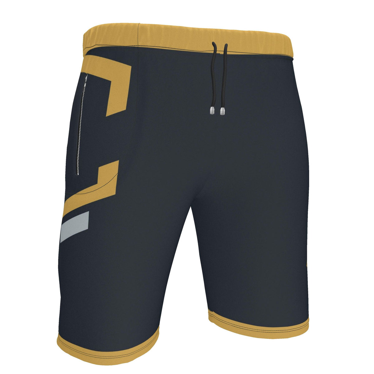 UNIKCOSA Midnight Saffron Frame men's Ponte Jersey shorts in midnight navy, saffron and stone grey — original garment preview 3