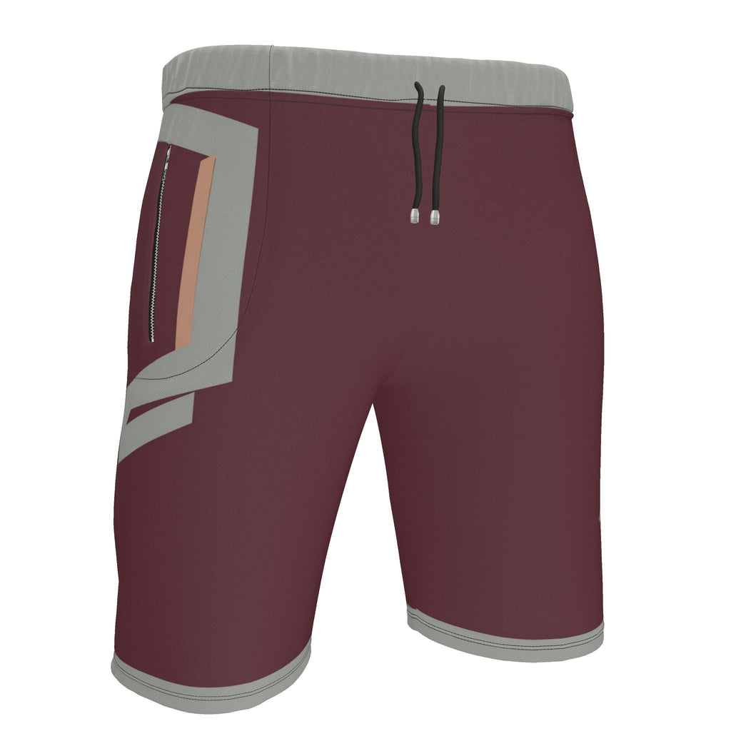 UNIKCOSA Burgundy Stone Frame men's Ponte Jersey shorts in burgundy, stone grey and peach — original garment preview 3