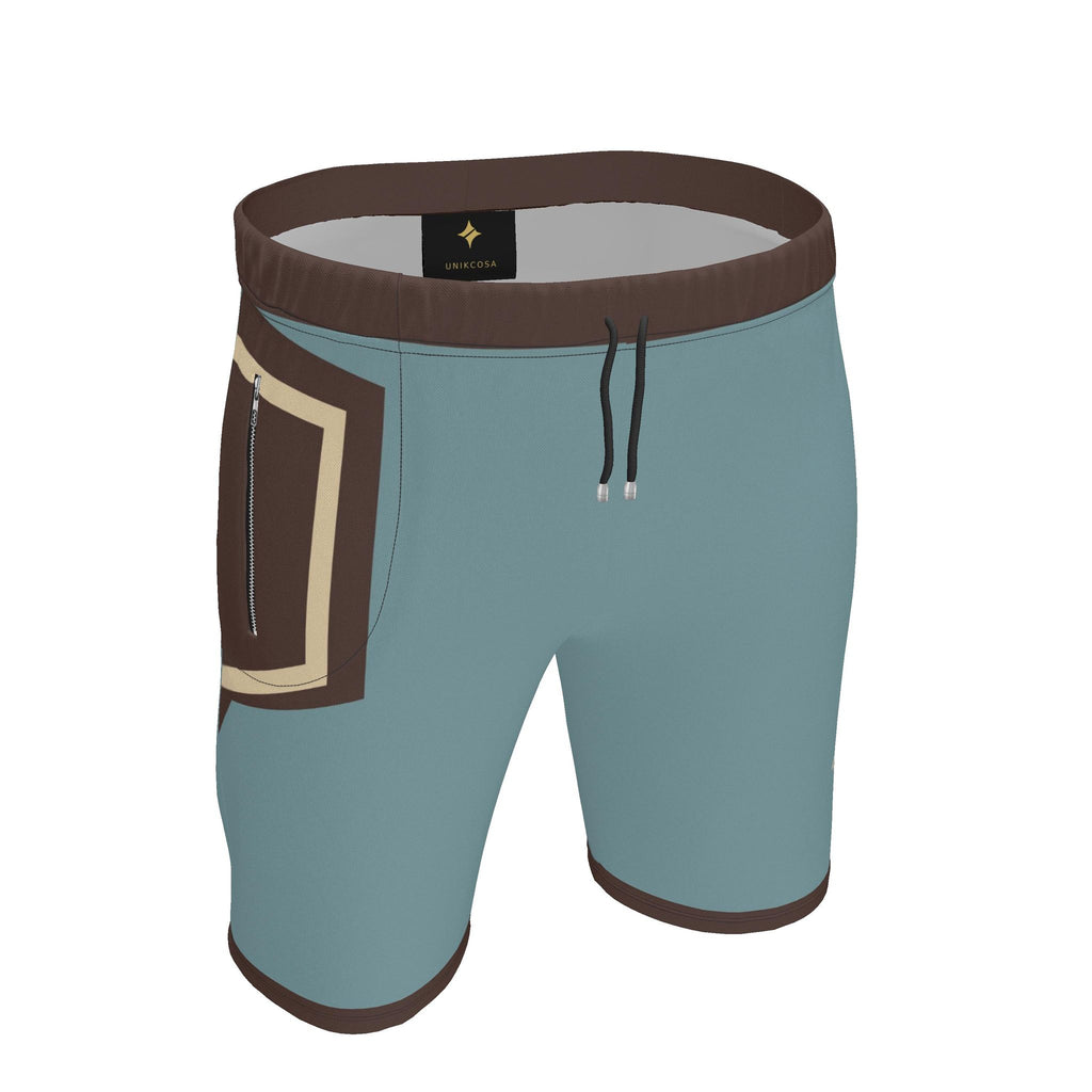 UNIKCOSA Glacier Cocoa Frame men's Ponte Jersey shorts in glacier blue, cocoa and ivory — original garment preview 1