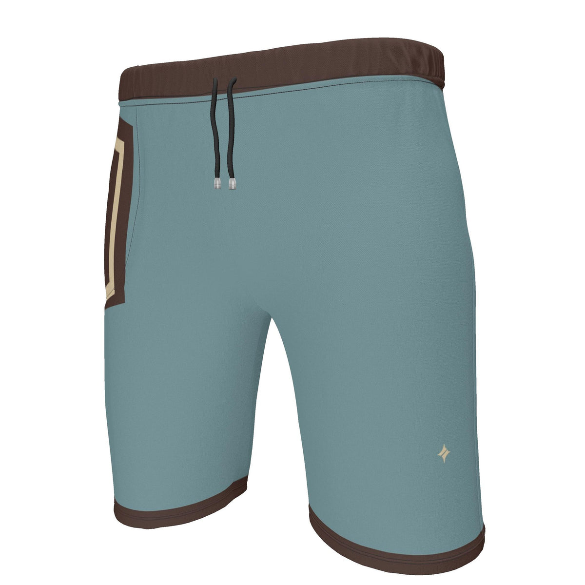 UNIKCOSA Glacier Cocoa Frame men's Ponte Jersey shorts in glacier blue, cocoa and ivory — original garment preview 2