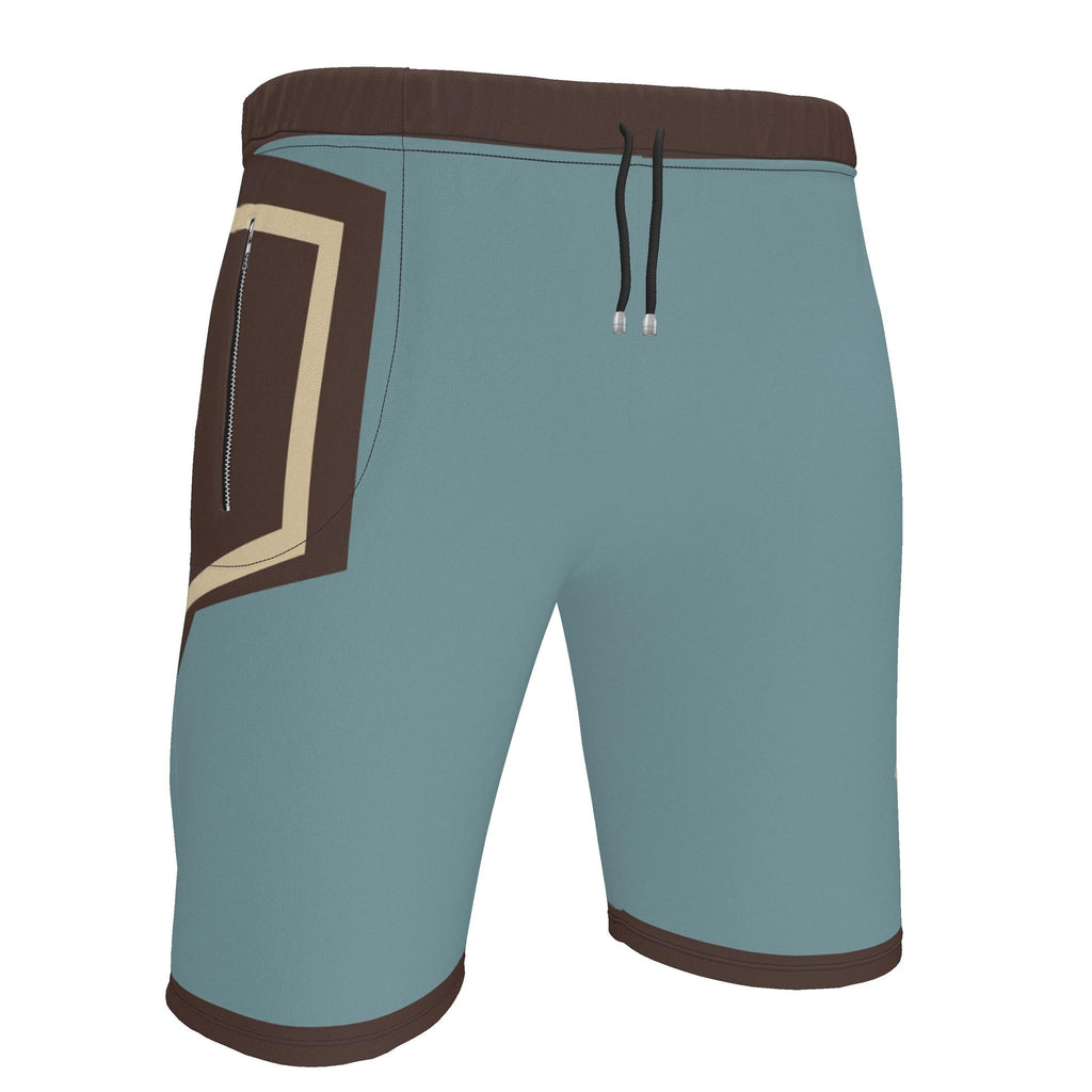 UNIKCOSA Glacier Cocoa Frame men's Ponte Jersey shorts in glacier blue, cocoa and ivory — original garment preview 3