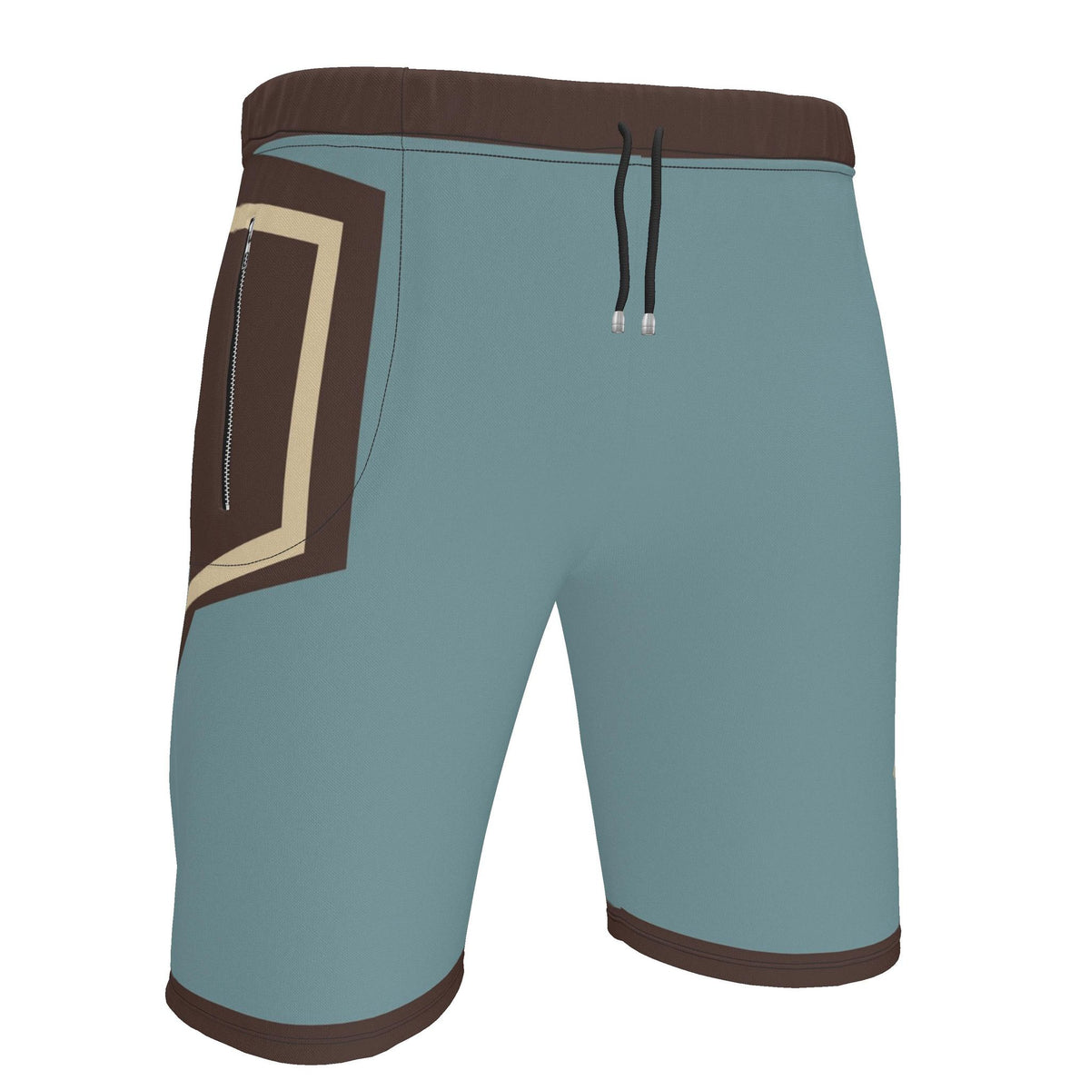 UNIKCOSA Glacier Cocoa Frame men's Ponte Jersey shorts in glacier blue, cocoa and ivory — original garment preview 3