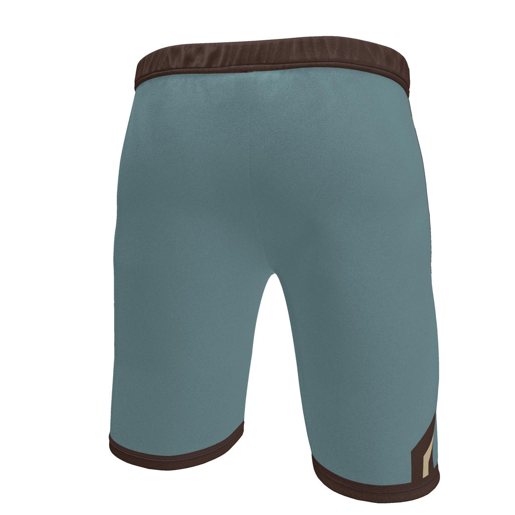 UNIKCOSA Glacier Cocoa Frame men's Ponte Jersey shorts in glacier blue, cocoa and ivory — original garment preview 5