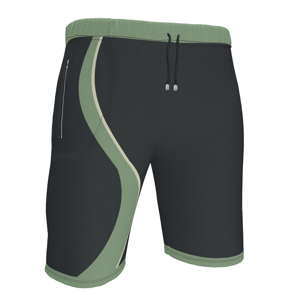 UNIKCOSA Graphite Sage Stream men's Ponte Jersey shorts in graphite grey, sage green and ivory — original garment preview 3