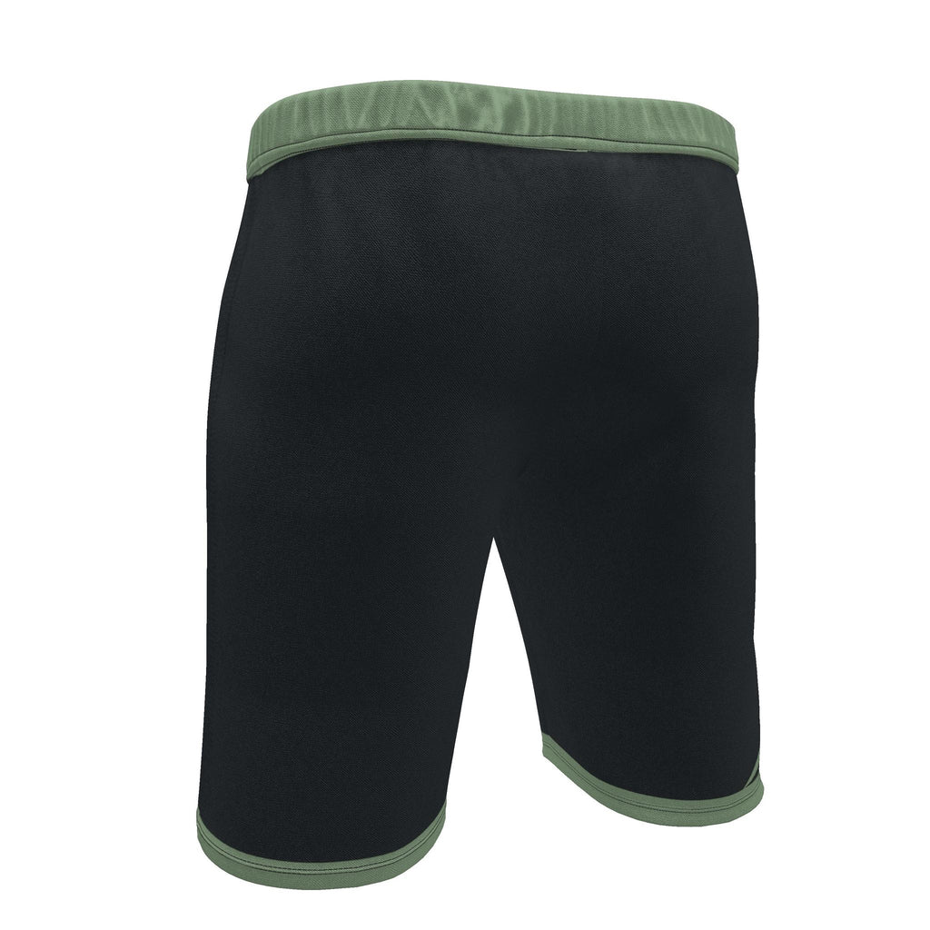 UNIKCOSA Graphite Sage Stream men's Ponte Jersey shorts in graphite grey, sage green and ivory — original garment preview 4