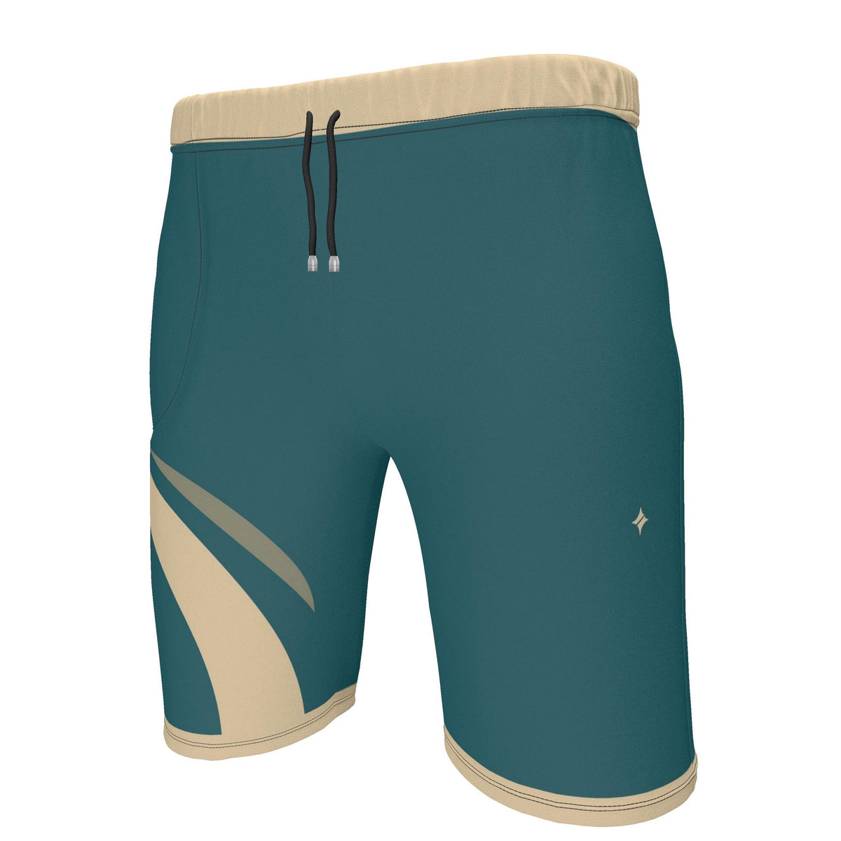 UNIKCOSA Lagoon Dune Flow men's Ponte Jersey shorts in lagoon teal, sand and taupe — original garment preview 2