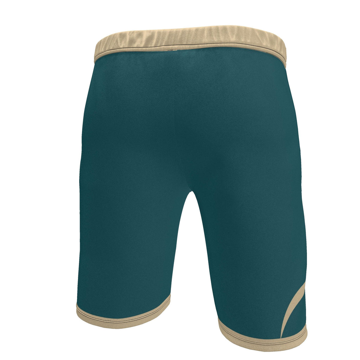 UNIKCOSA Lagoon Dune Flow men's Ponte Jersey shorts in lagoon teal, sand and taupe — original garment preview 5
