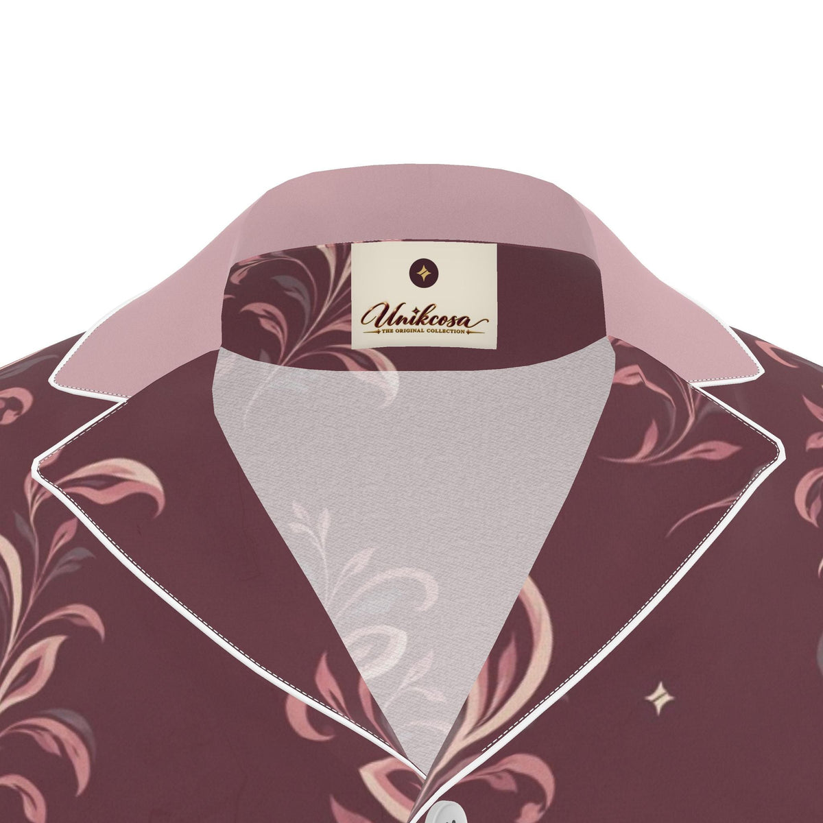 Garnet Scroll Luxury Pajama Shirt — original supplier collar detail view