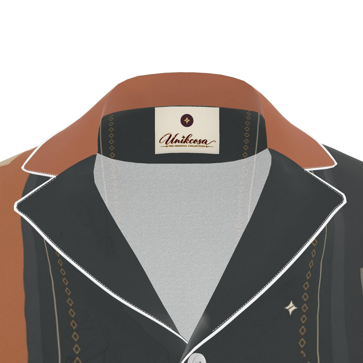 Lunar Kilim Luxury Pajama Shirt — original supplier collar detail view