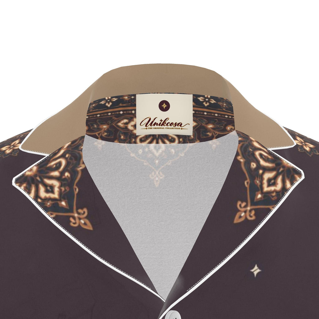 Aubergine Mosaic Luxury Pajama Shirt — original supplier collar detail view