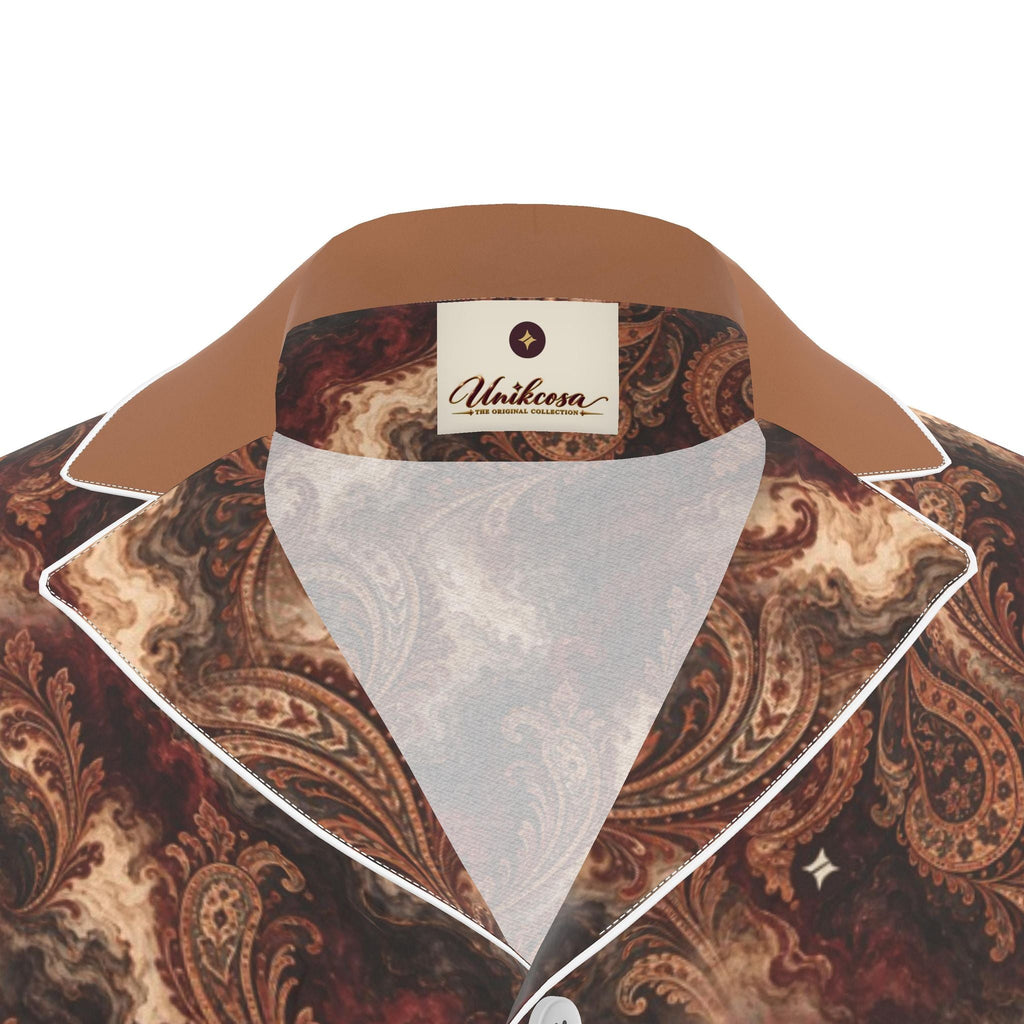 Ember Paisley Luxury Pajama Shirt — original supplier collar detail view