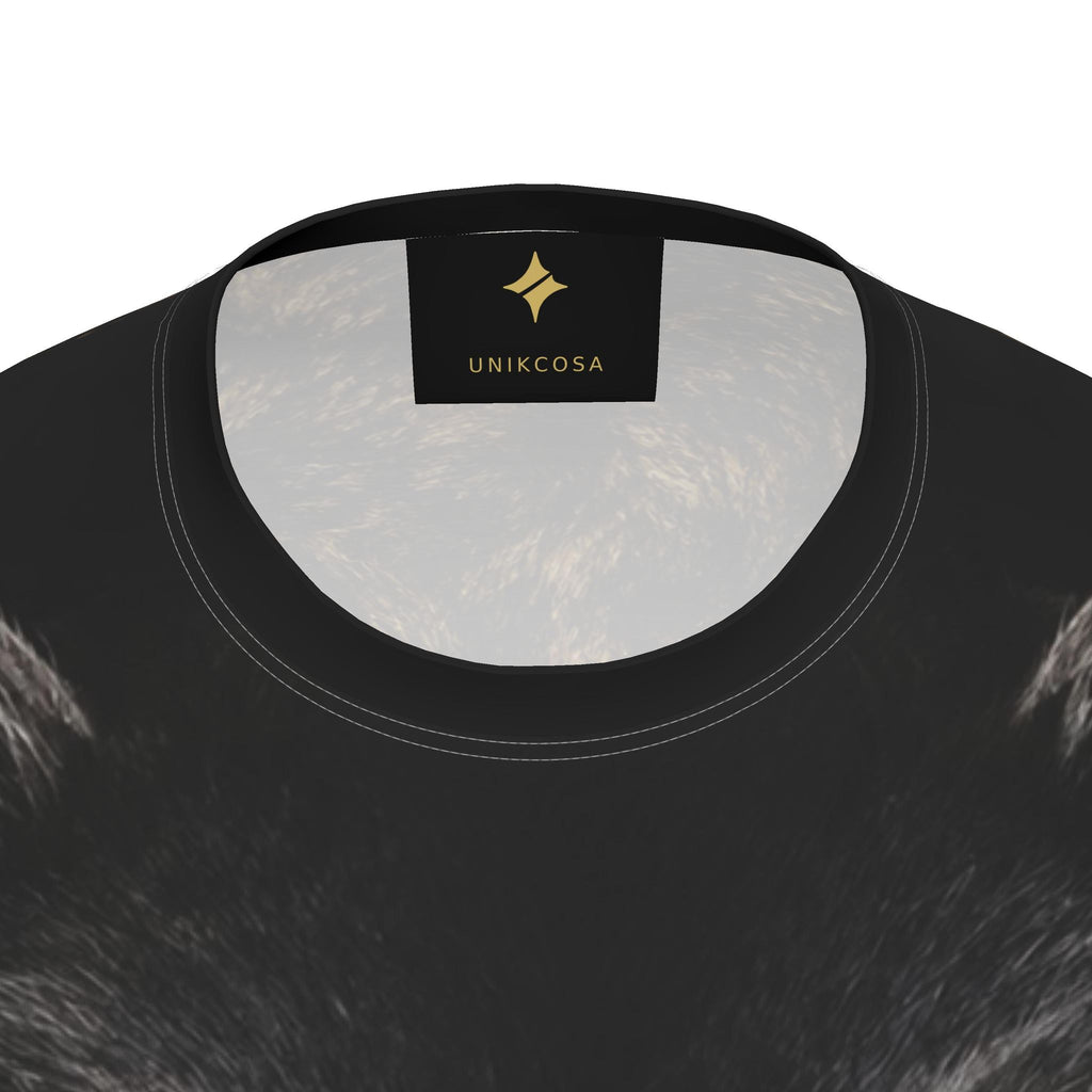 Golden Panther Linework Luxury Long Sleeve T-Shirt by UNIKCOSA, final garment neckline close-up view