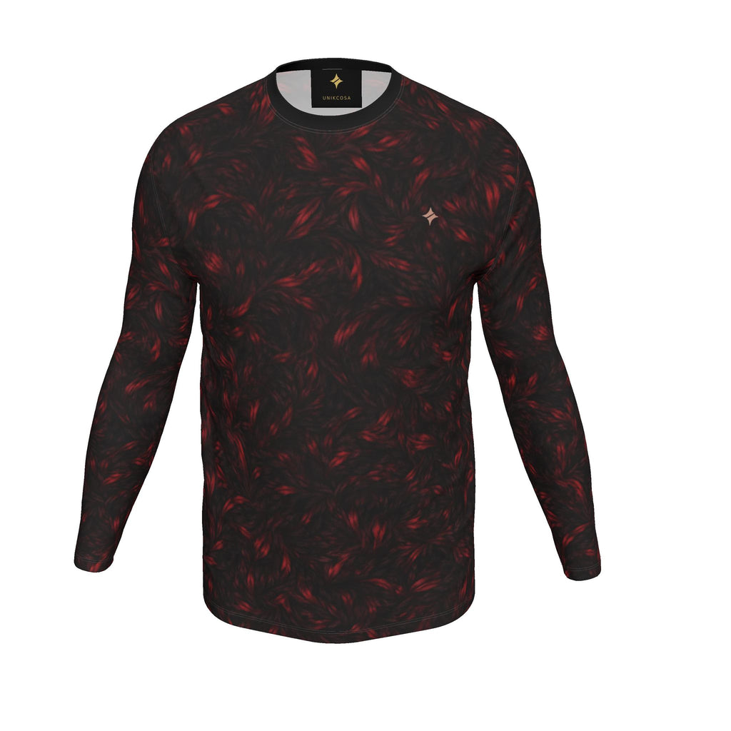 Crimson Frame Luxury Long Sleeve T-Shirt by UNIKCOSA, final garment front three-quarter view