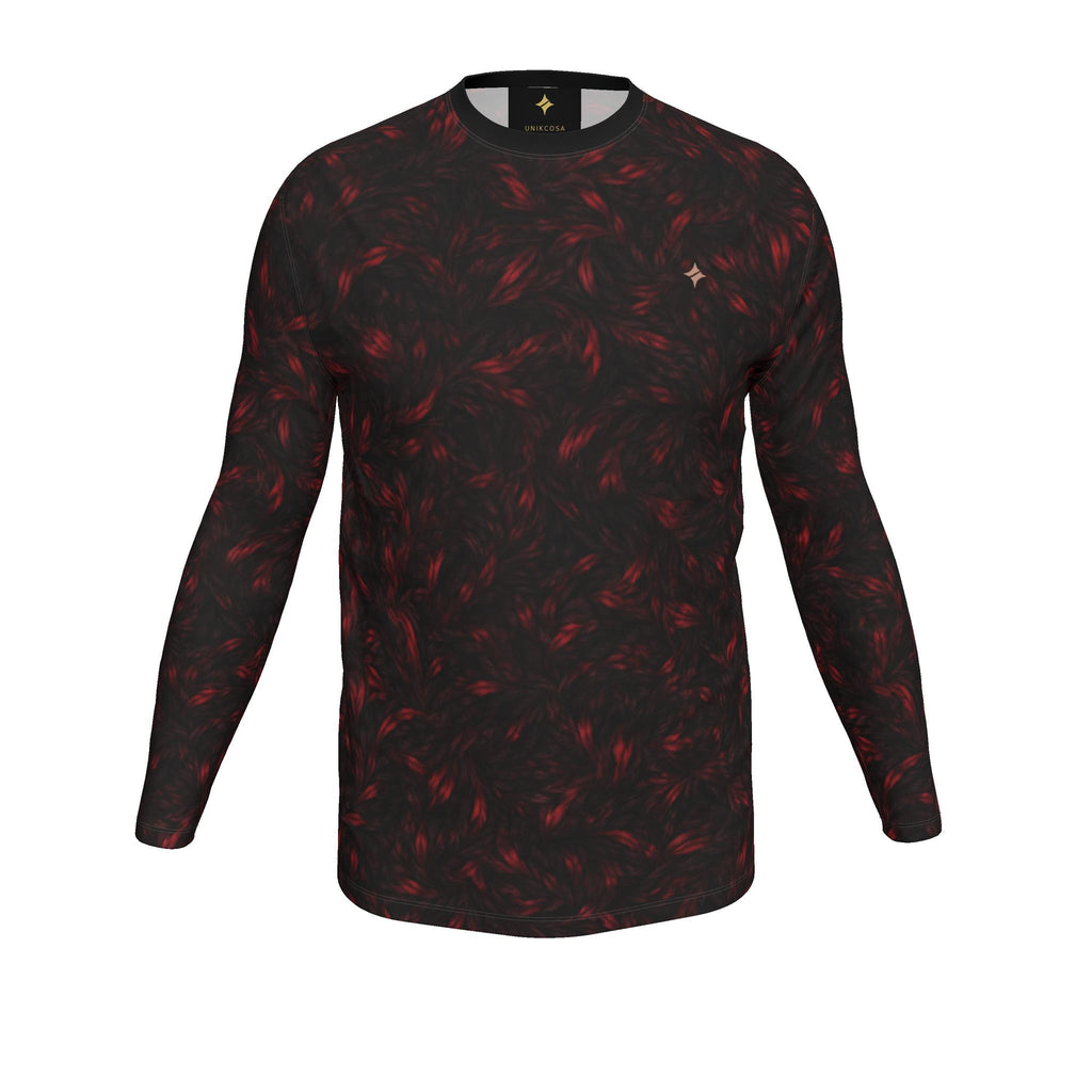 Crimson Frame Luxury Long Sleeve T-Shirt by UNIKCOSA, final garment front view
