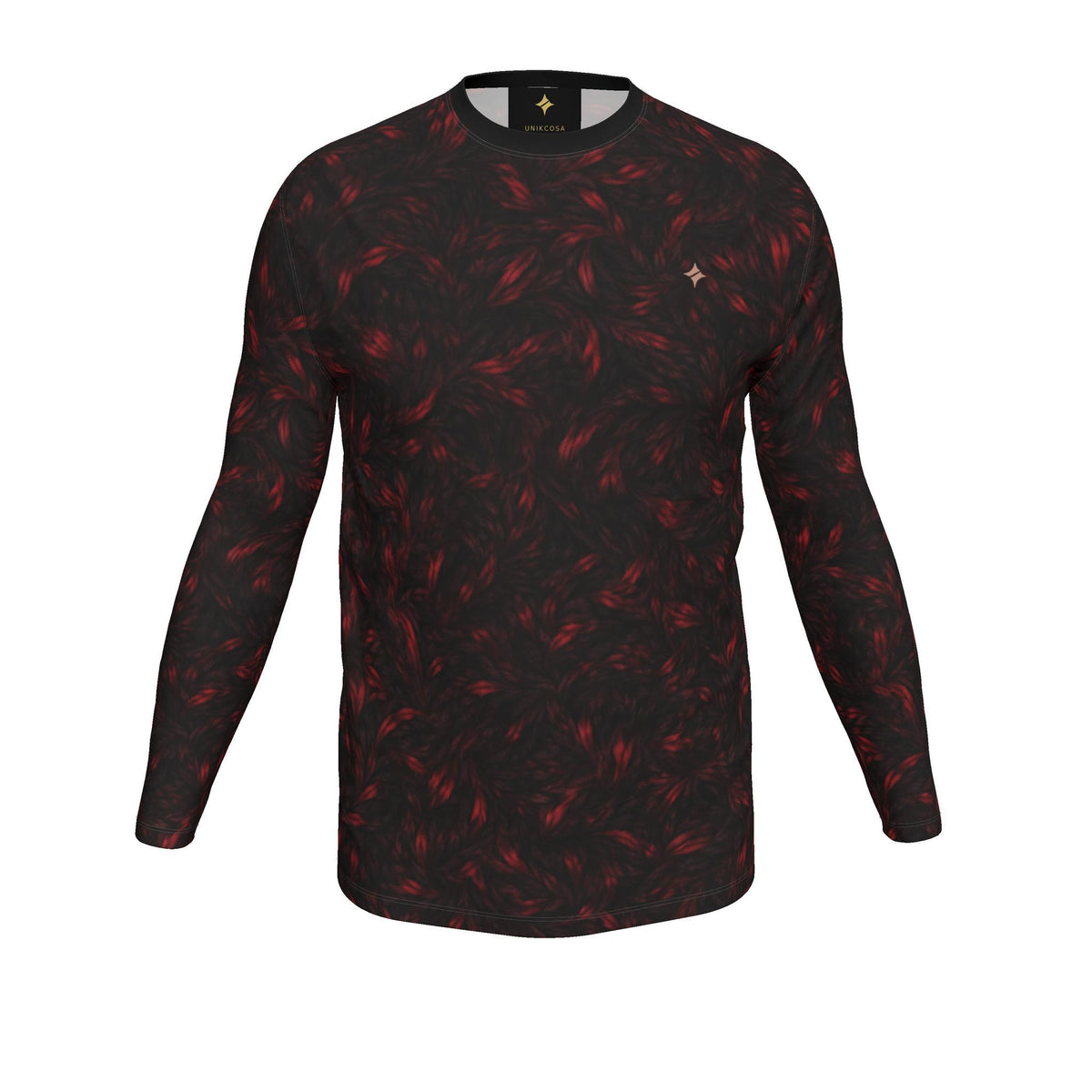 Crimson Frame Luxury Long Sleeve T-Shirt by UNIKCOSA, final garment front view