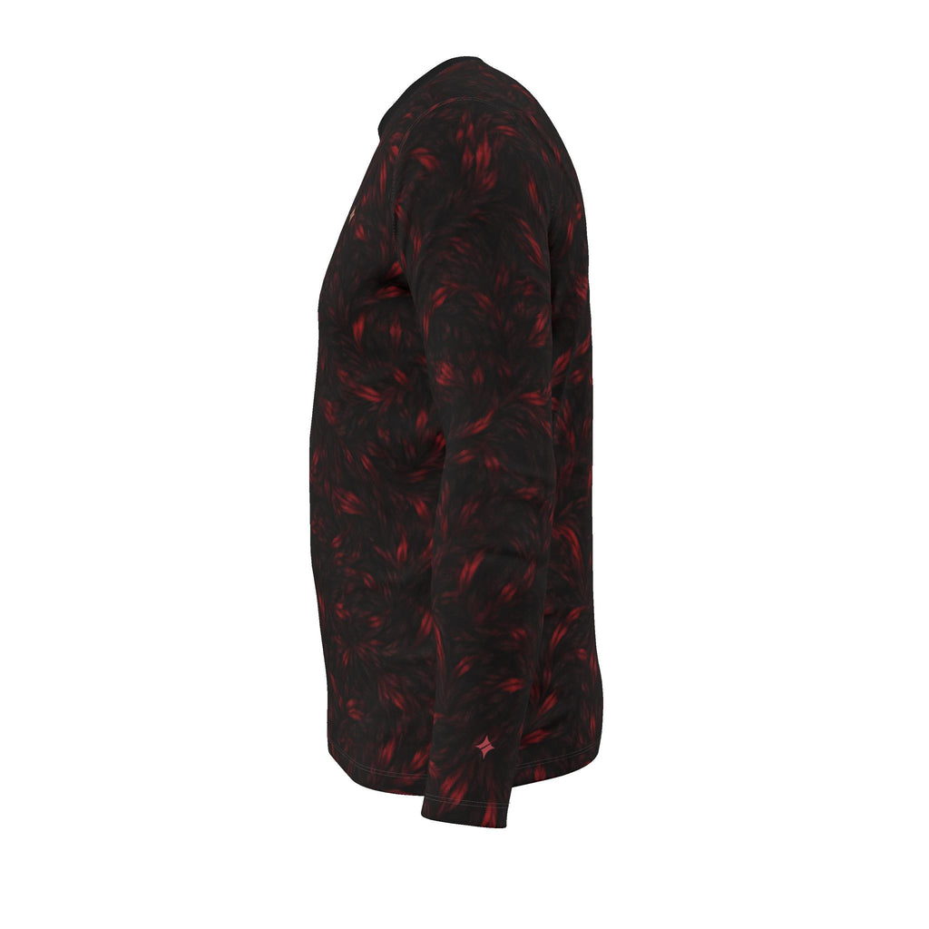 Crimson Frame Luxury Long Sleeve T-Shirt by UNIKCOSA, final garment left side view