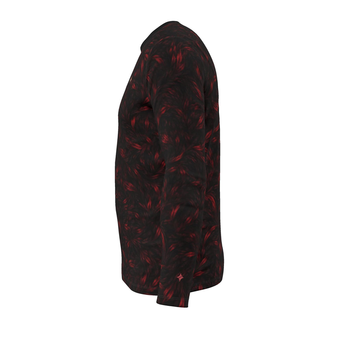 Crimson Frame Luxury Long Sleeve T-Shirt by UNIKCOSA, final garment left side view