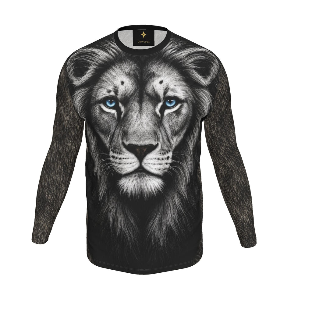 Silver Lion Luxury Long Sleeve T-Shirt by UNIKCOSA, final garment front three-quarter view