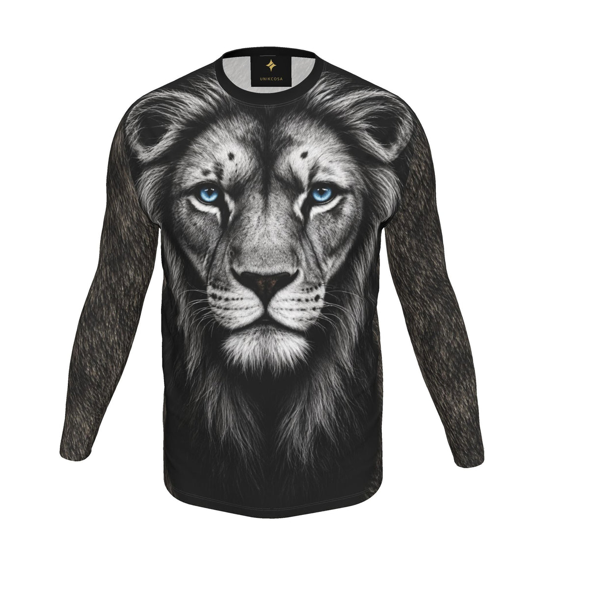 Silver Lion Luxury Long Sleeve T-Shirt by UNIKCOSA, final garment front three-quarter view