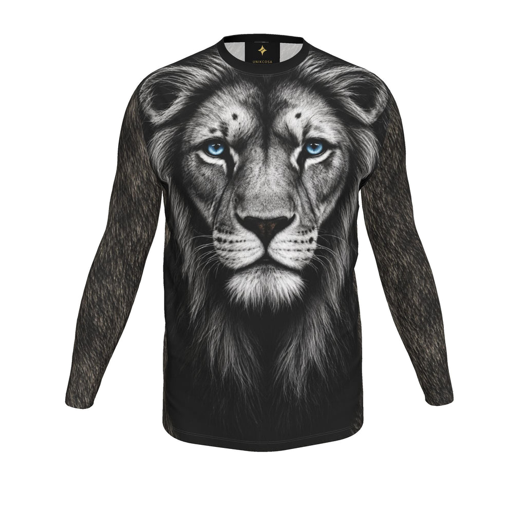 Silver Lion Luxury Long Sleeve T-Shirt by UNIKCOSA, final garment front view