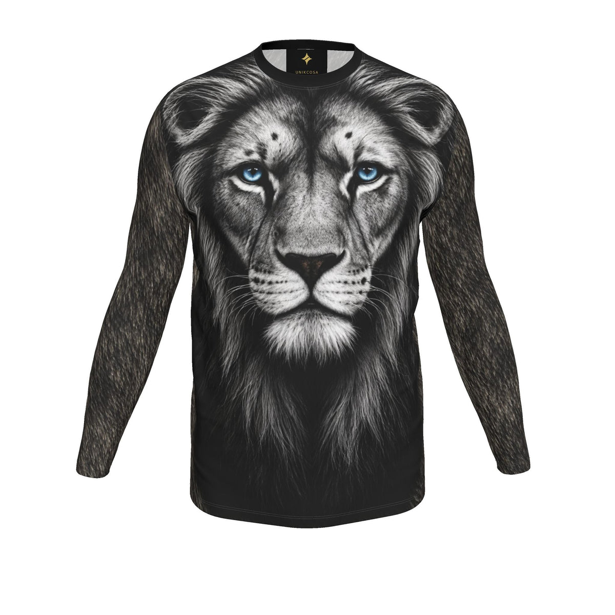 Silver Lion Luxury Long Sleeve T-Shirt by UNIKCOSA, final garment front view