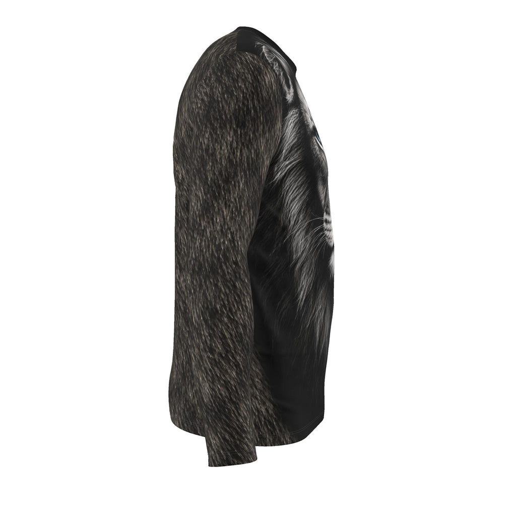 Silver Lion Luxury Long Sleeve T-Shirt by UNIKCOSA, final garment right side view