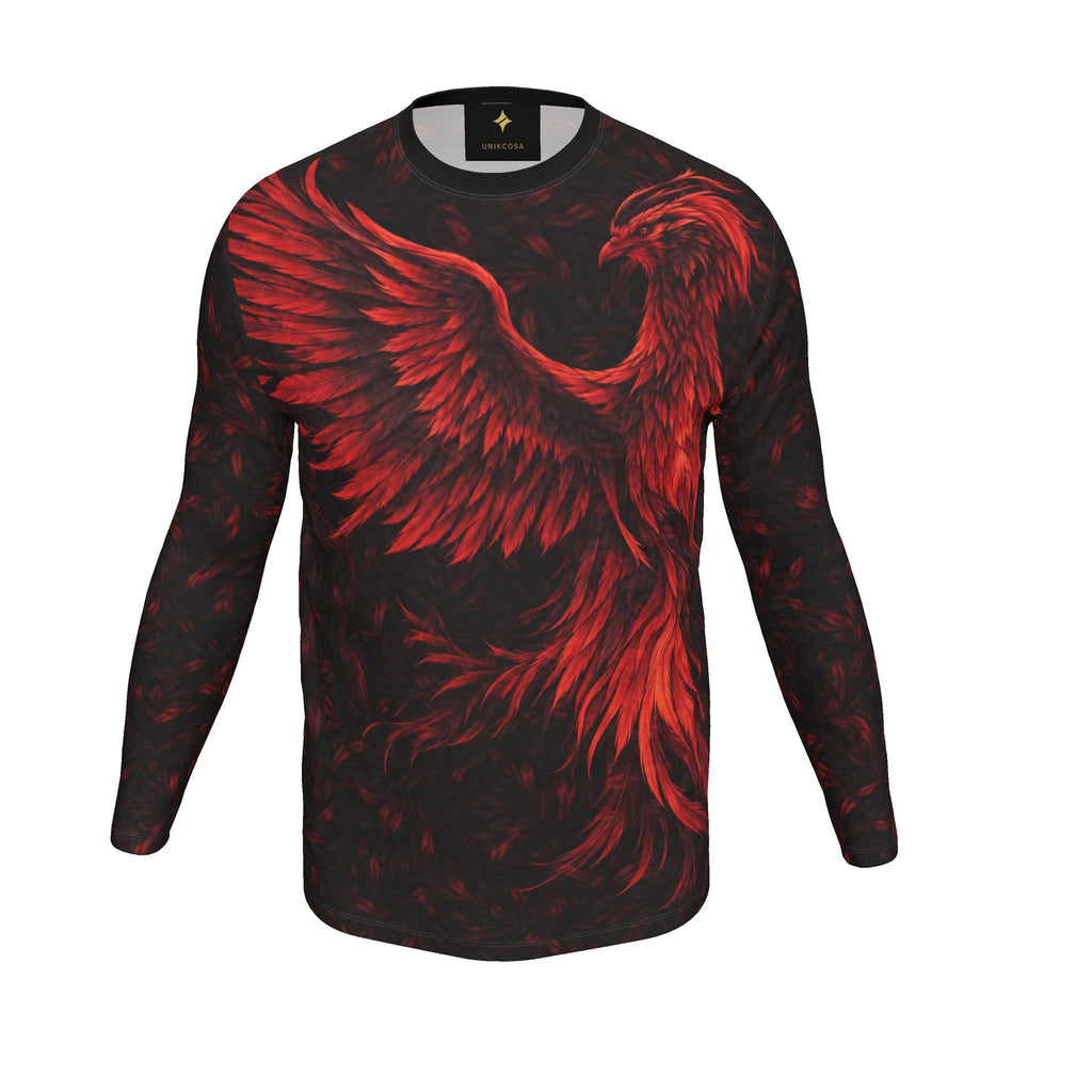 Fire Phoenix Luxury Long Sleeve T-Shirt by UNIKCOSA, final garment front three-quarter view