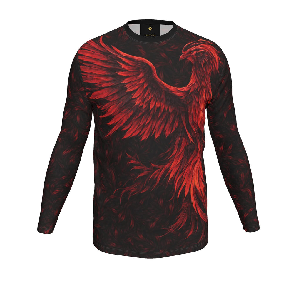 Fire Phoenix Luxury Long Sleeve T-Shirt by UNIKCOSA, final garment front view