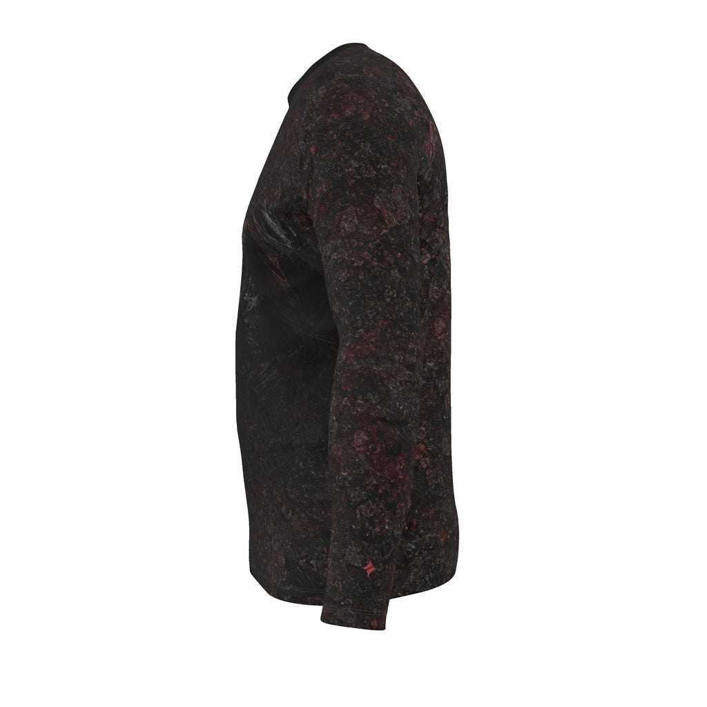 Crimson Ridge Luxury Long Sleeve T-Shirt by UNIKCOSA, final garment left side view