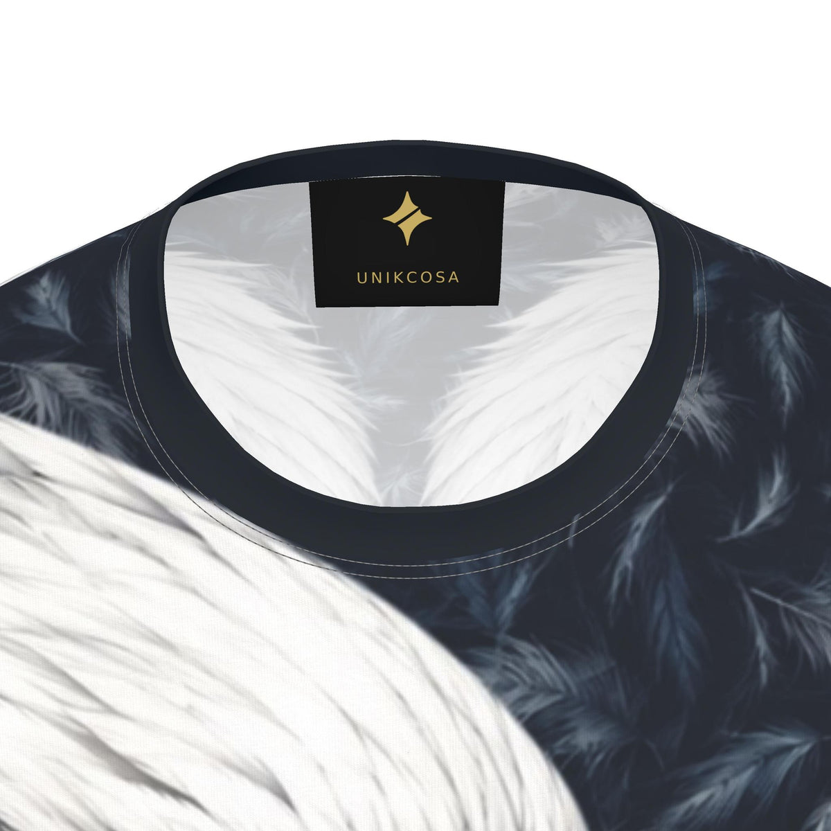 Frost Eagle Luxury Long Sleeve T-Shirt by UNIKCOSA, final garment neckline close-up view